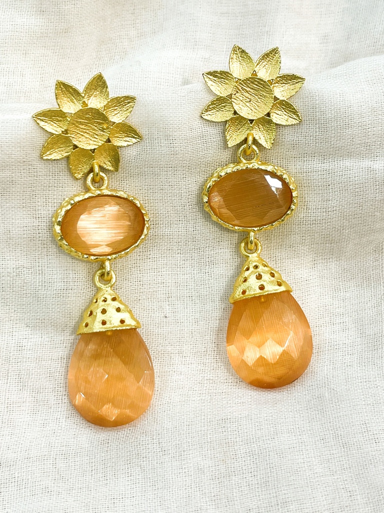 Golden Peach Stone Earrings