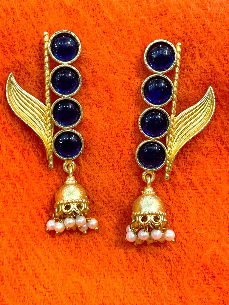 Golden Jumka with Blue Stone Earrings