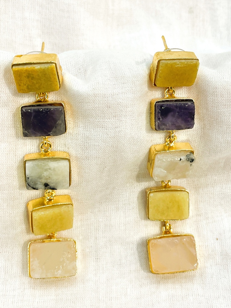 Raw Mixed Stones Dangling Earrings
