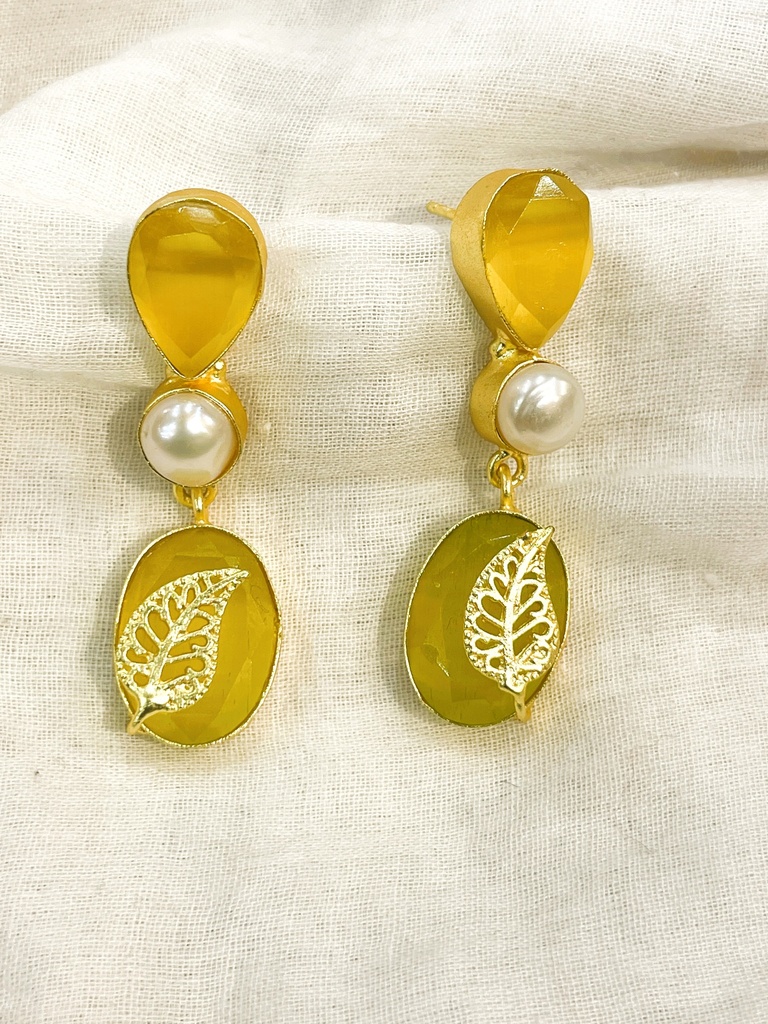 Yellow Stone w/Pearl Athena Earrings