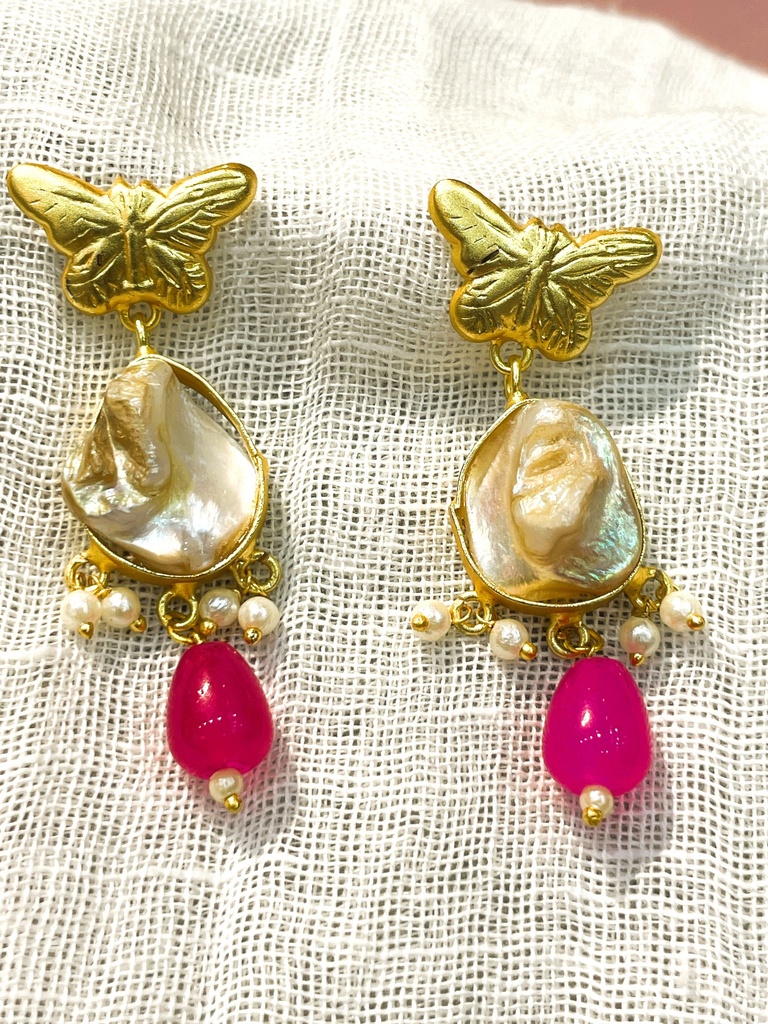 Mother Pearl with Golden Butterfly Earrings