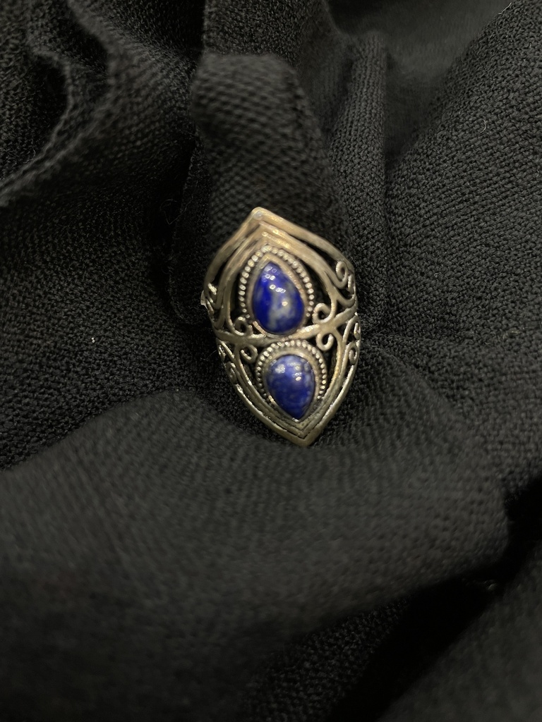 Lapis Lazuli Silver Plated Tribal Ring