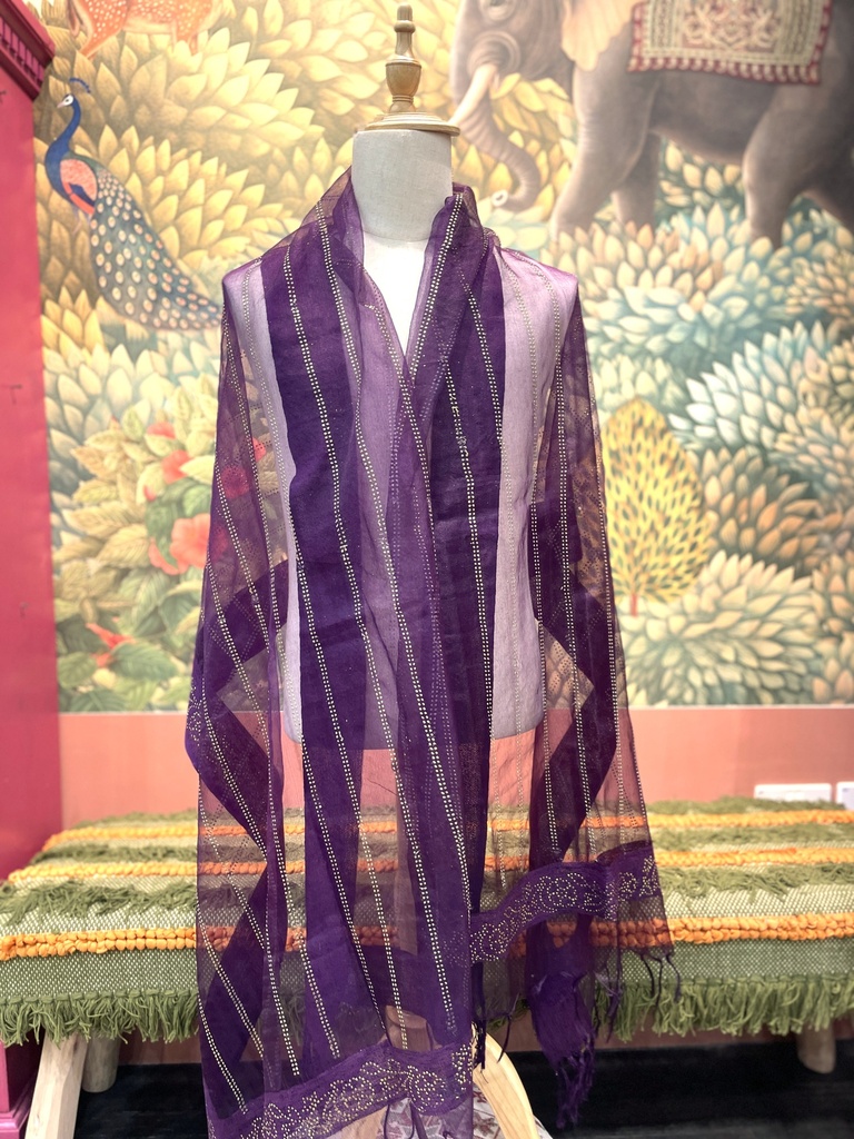 Gold Zari Work Georgette Dupatta-Purple