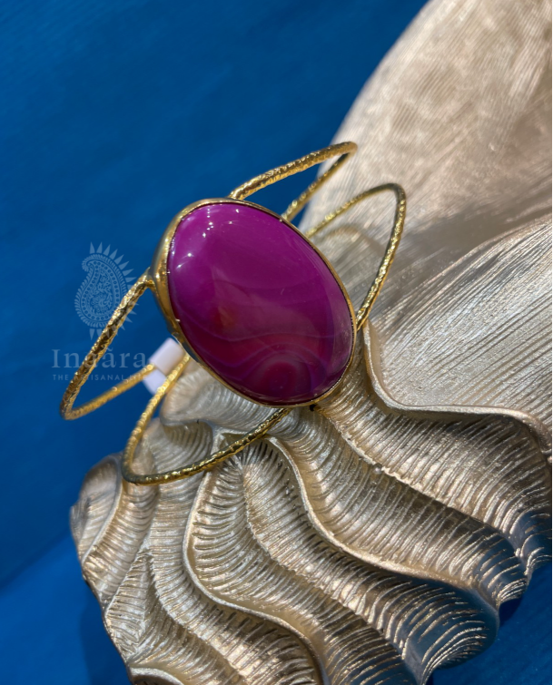 Pink Banded Agate Wrist Cuff Bangle