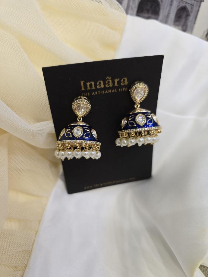Small Meenakari Jhumka Earrings-Blue