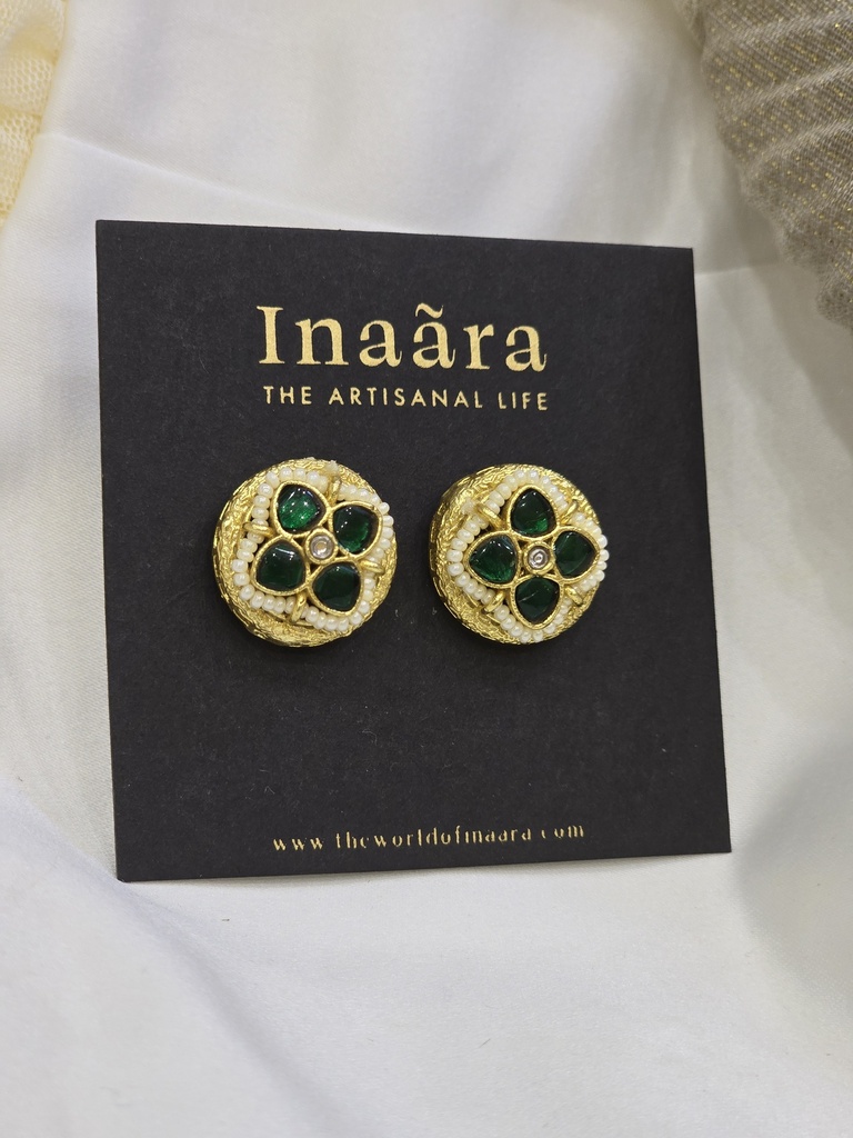Jadau Kundan Stud Earrings-Green