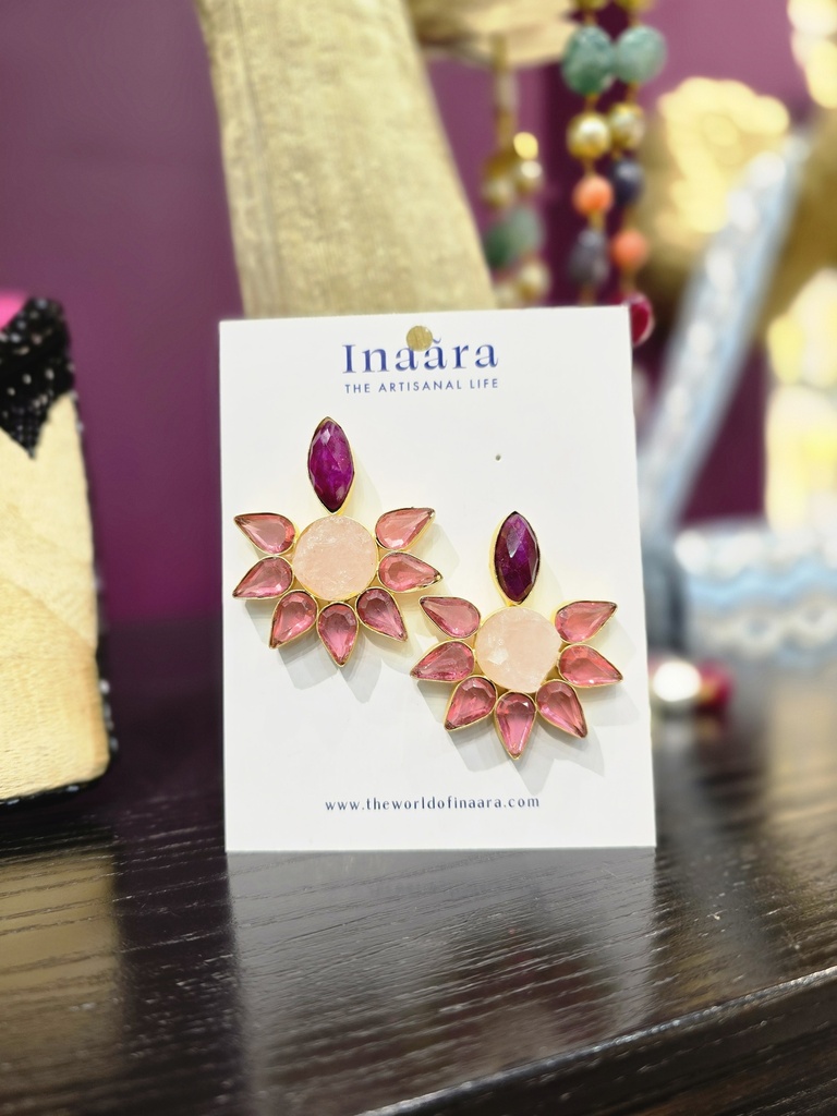 Pink/Rose Quartz Kunzite Floral Earrings