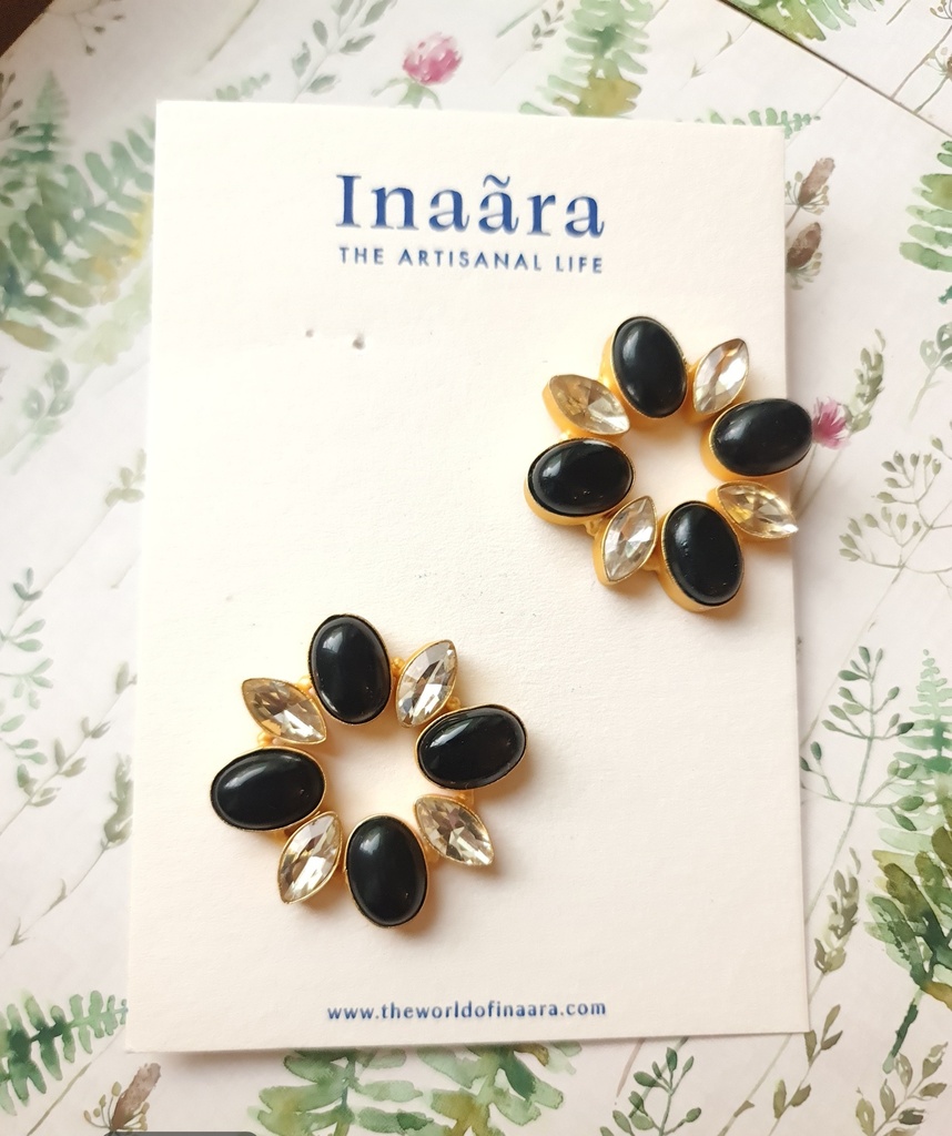 Black Onyx&Crystal Earrings