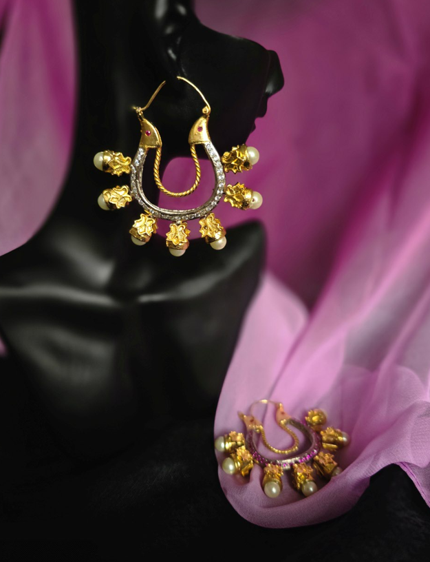 Peacock Design Gold-Plated Hoop Earrings