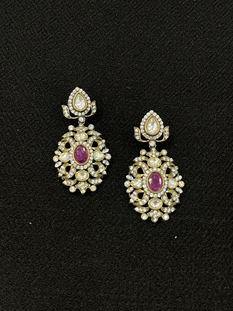 Victorian Style Agate & CZ Earrings