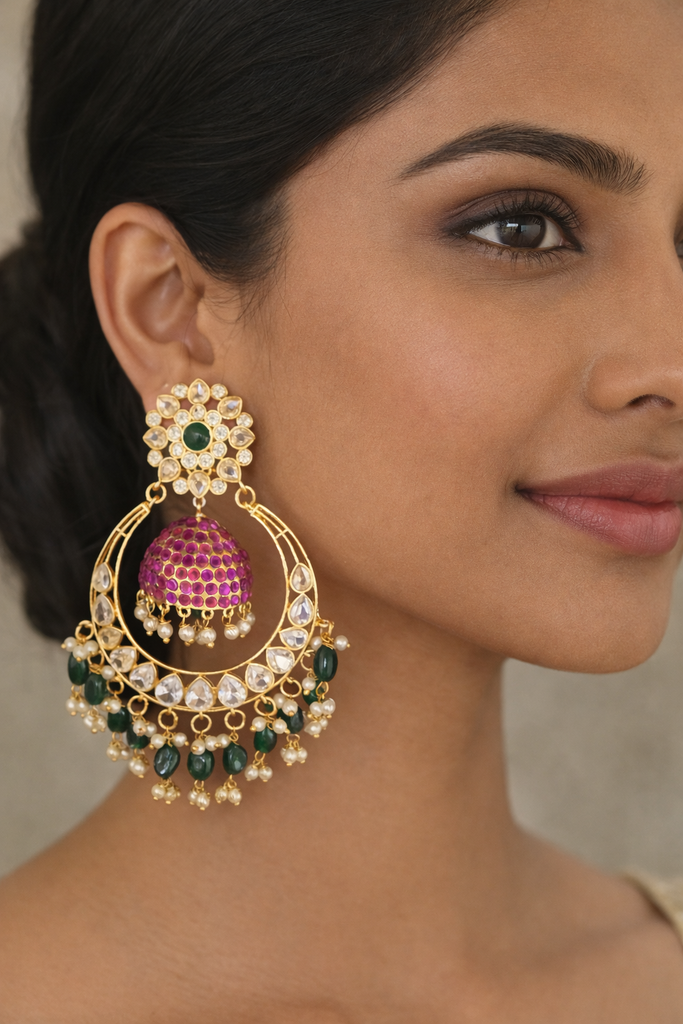 Oxidised Kudan Earrings w/ Green Beads & Pearls (copy)