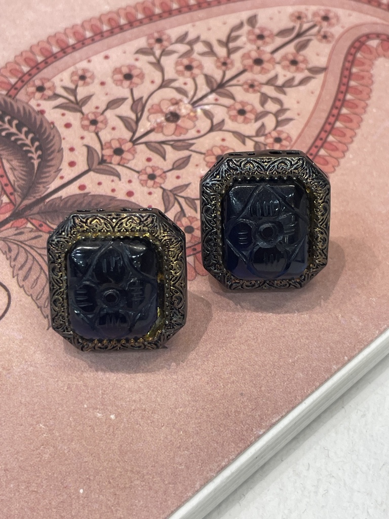 Dark Blue Carved Vintage Earrings