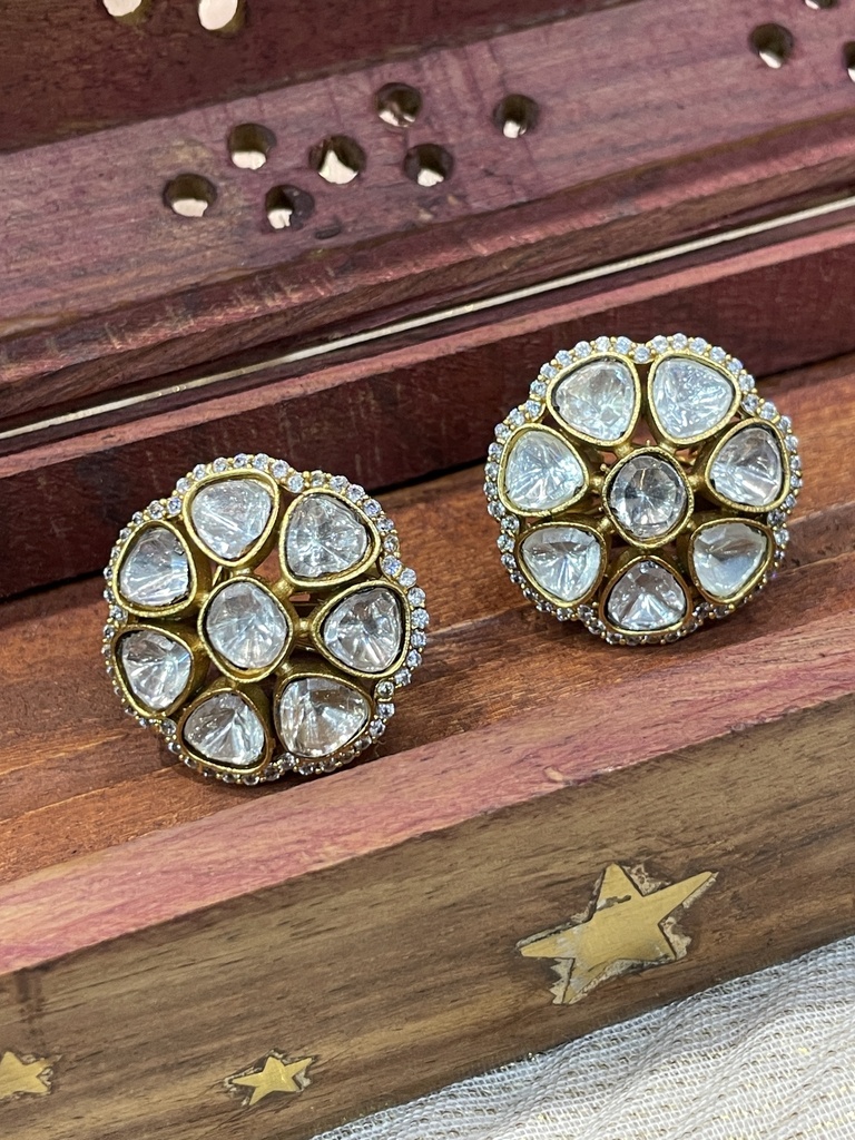 Floral Polki Stud Earrings