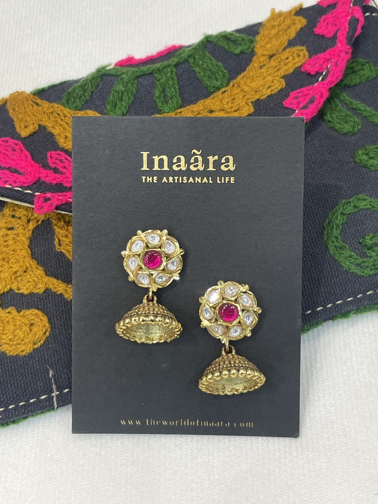 Lotus Kundan Jhumka Pink Earrings (copy)