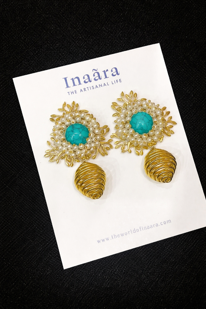 Yellow Quartz,Lapiz Lazuli&Pearl Earrings (copy)