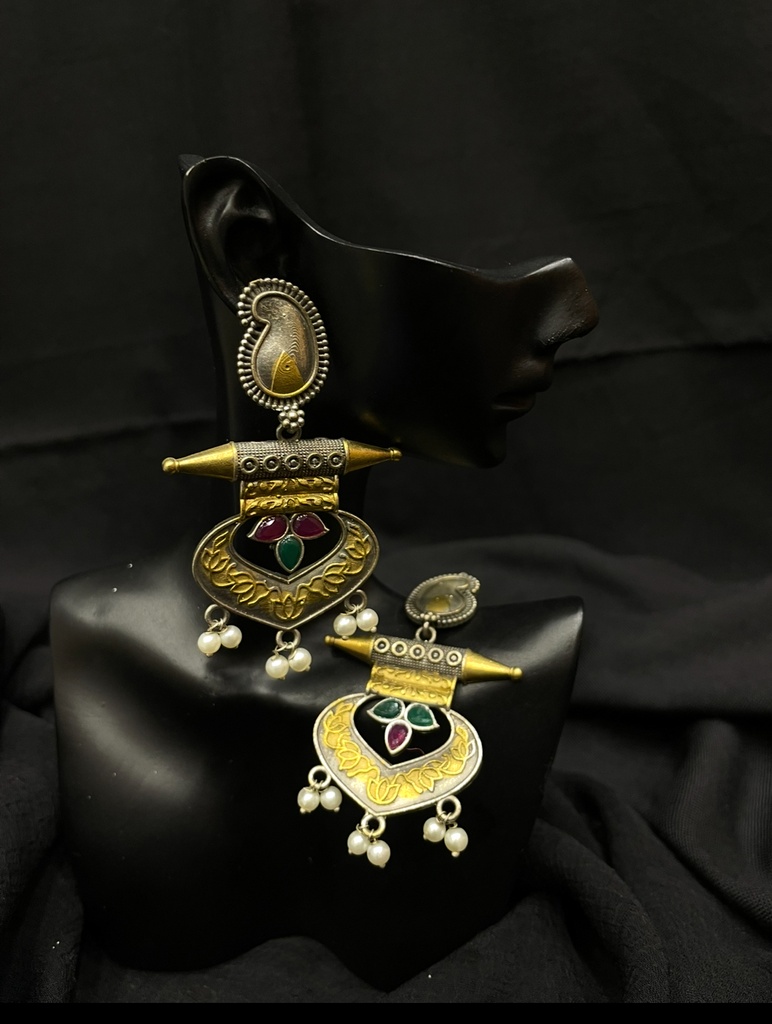 Oxidized Silver Jhumka Earrings w/Deity Motif-YLW (copy)