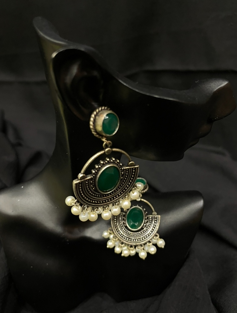 Green Stones w/Pearls Chandni Earrings