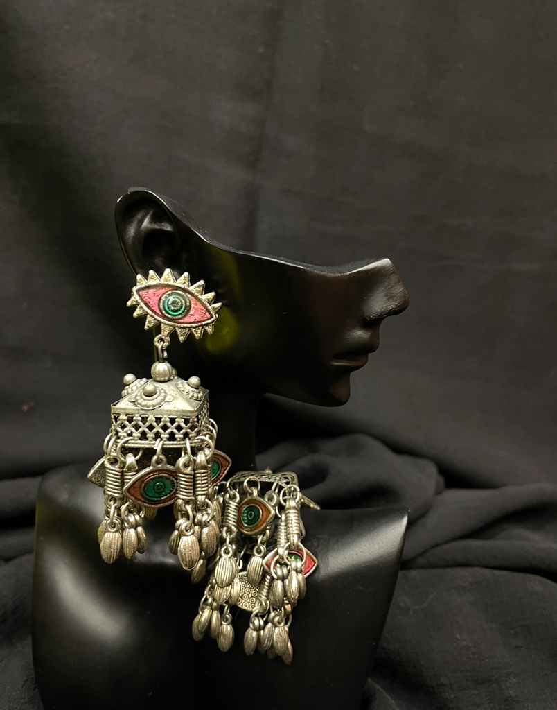 Oxidized Silver Evil Eye Jhumka Earrings