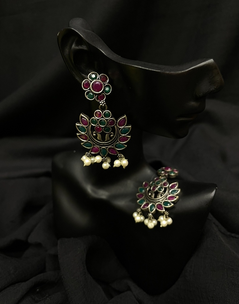 Oxidized Silver Earrings w/Multicolor Kempstones