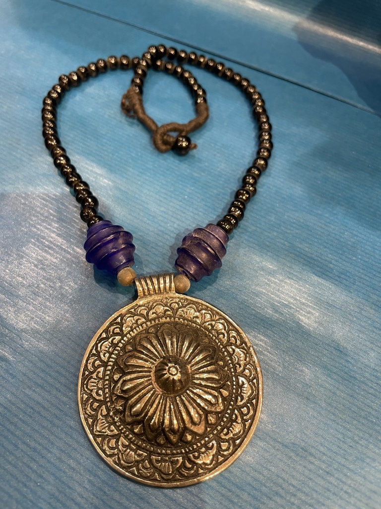 Oxidized Silver Tribal Pendant-Round