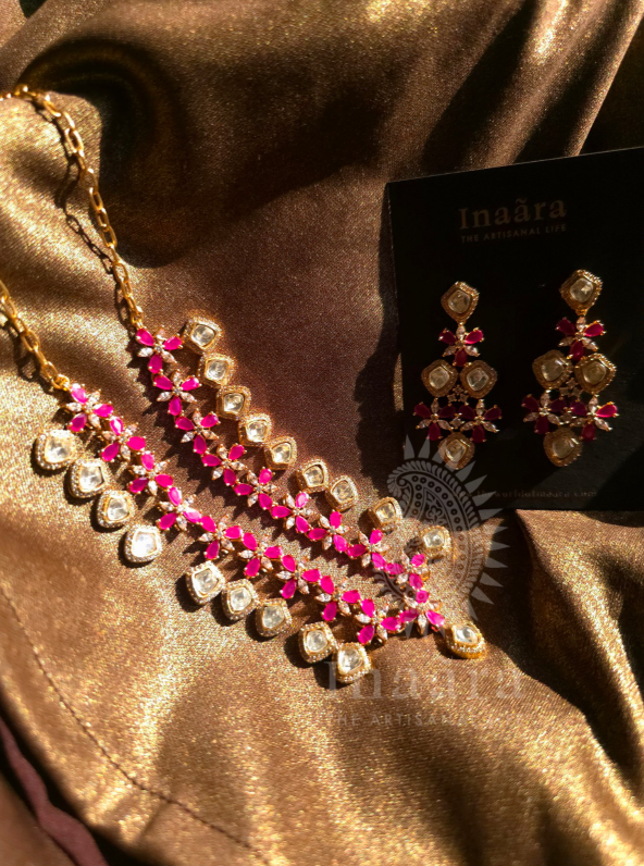 Fuschia Polki Choker Set