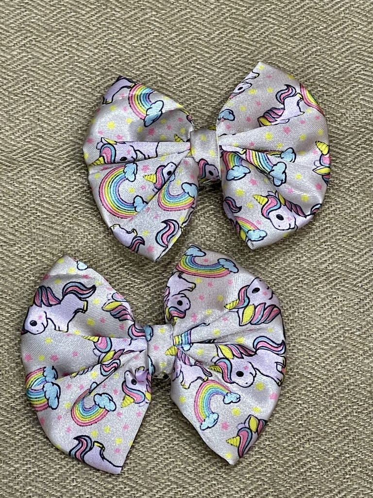 Printed Bow Hair Clips- Pink Unicorn