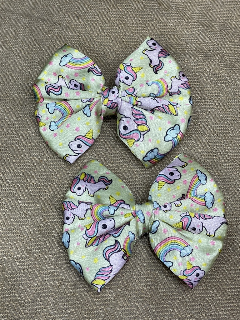 Printed Bow Hair Clips- Yellow Unicorn
