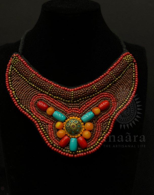 Tibetan Style Beaded Necklace- Red Orange (copy)