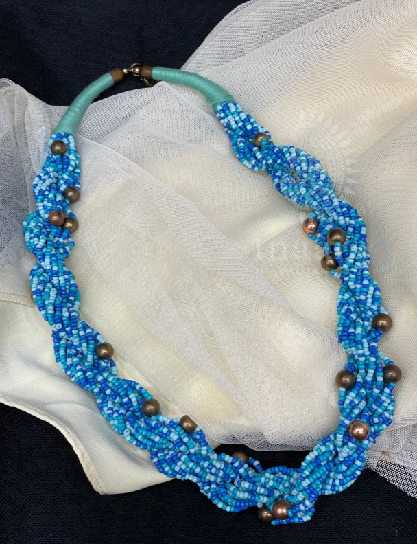 Chunky Beaded Necklace- Green & Gray (copy)