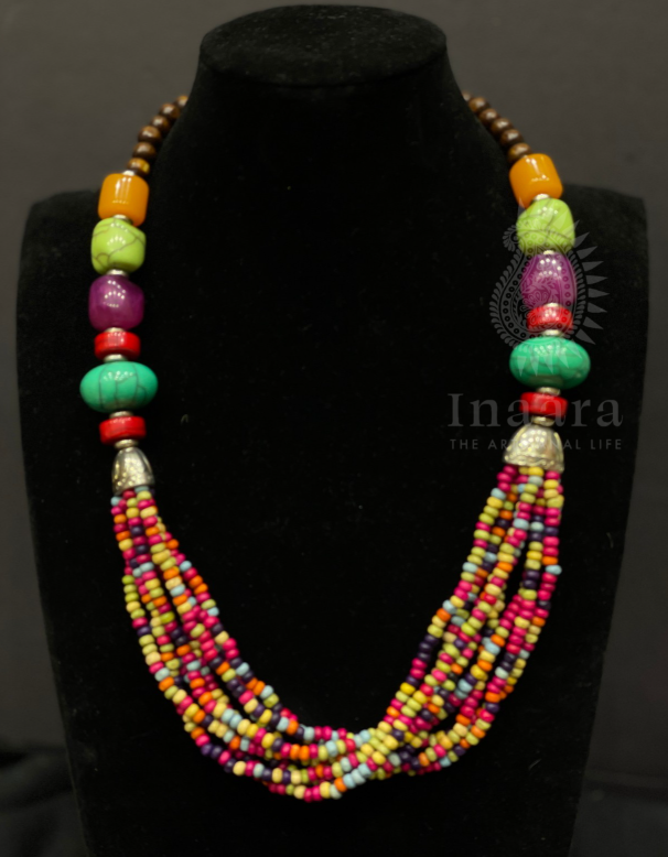 Handmade Wooden & Seed Bead Necklace