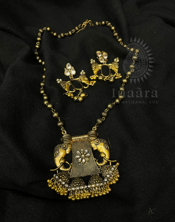 Oxidized Brass Elephant Motif Set