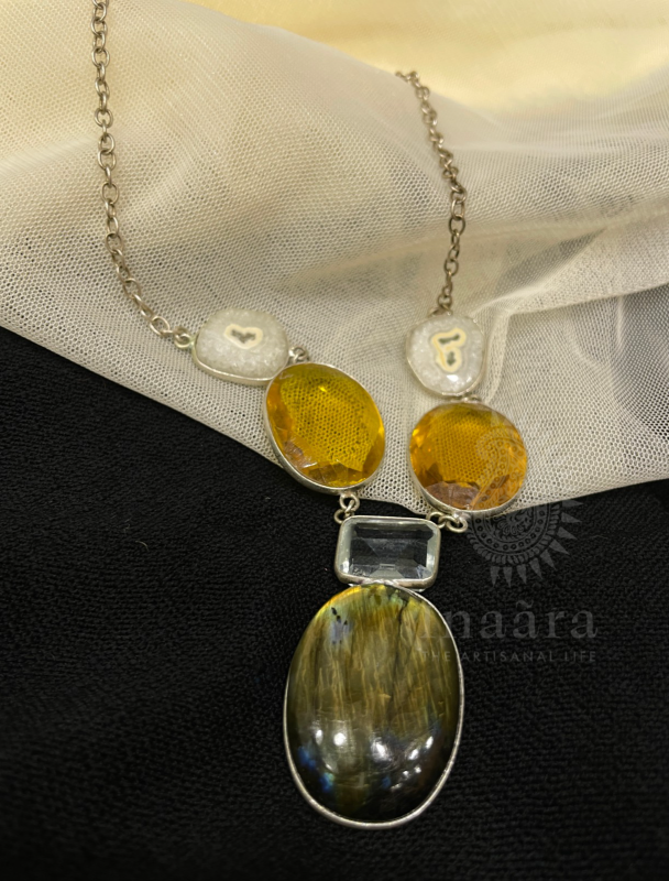 Labradorite w/ Agate Slice Necklace