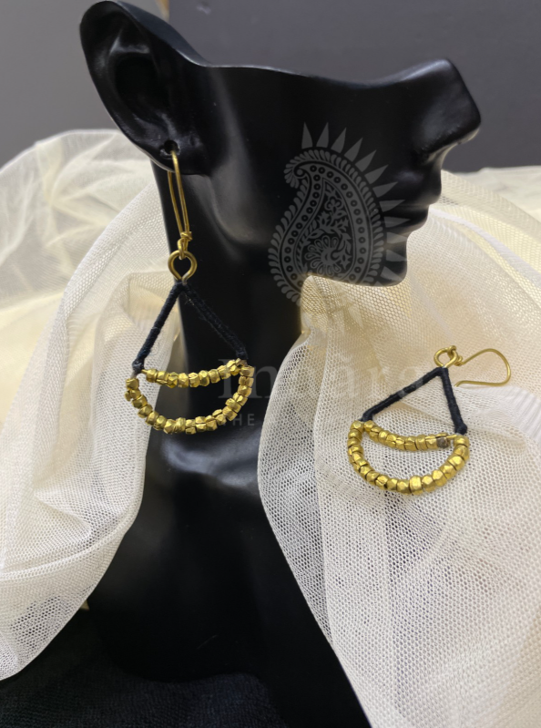 Black Cord&Brass Bead Earrings