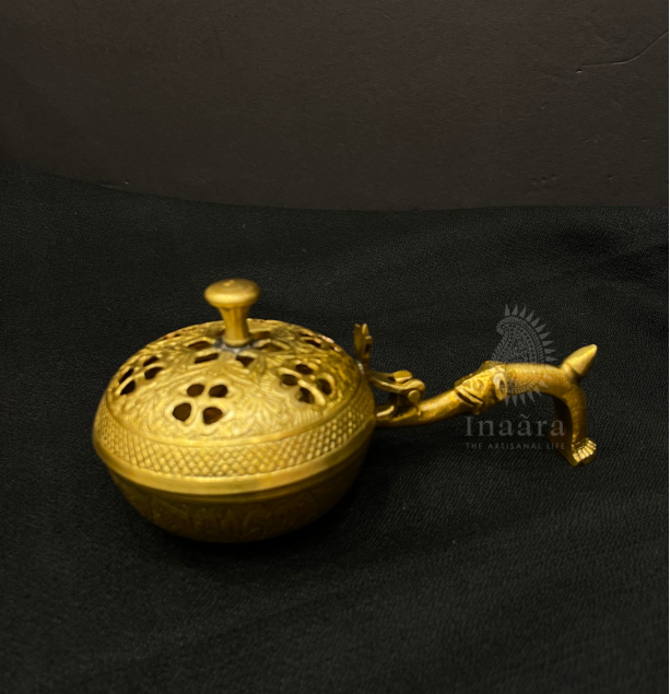 Brass Engraved Incense Burner- Small w/ Handle