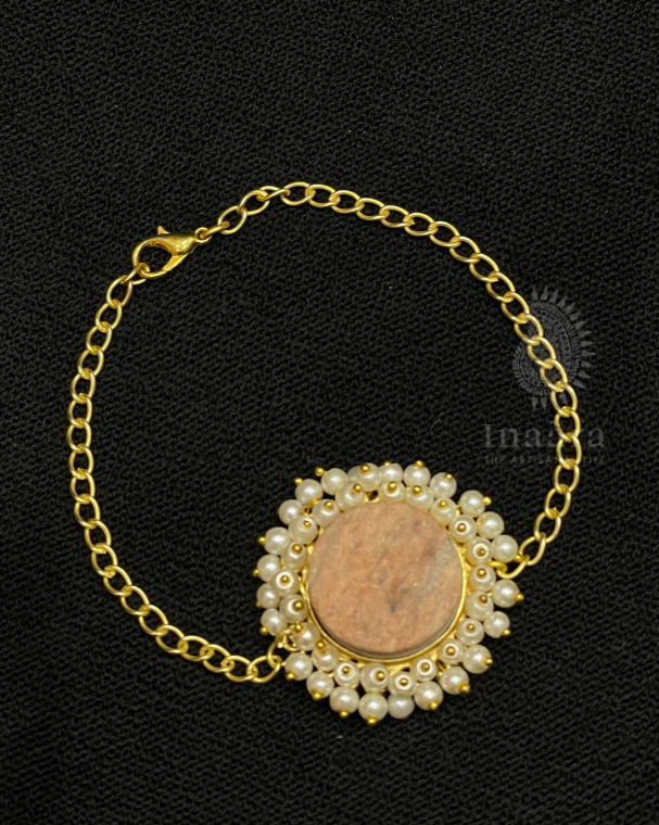 Peach Marble Studded Pearl Bracelet
