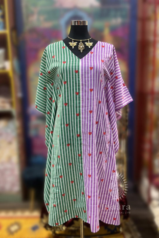Handblocked Printed Kaftan- Heart