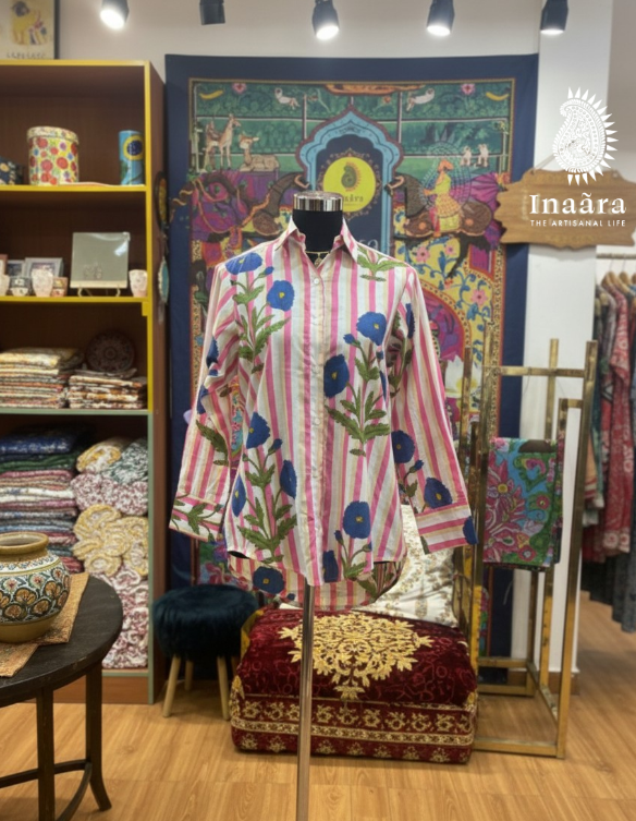 Chinese Collar F/S Hndblock Printed size40 (copy)