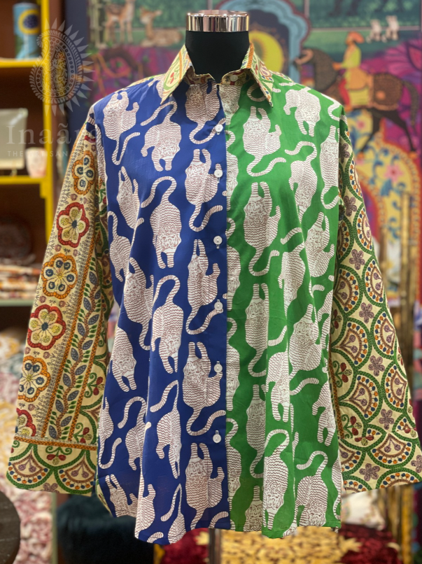 Block Printed Full Sleeves-Mint Green/White (copy)