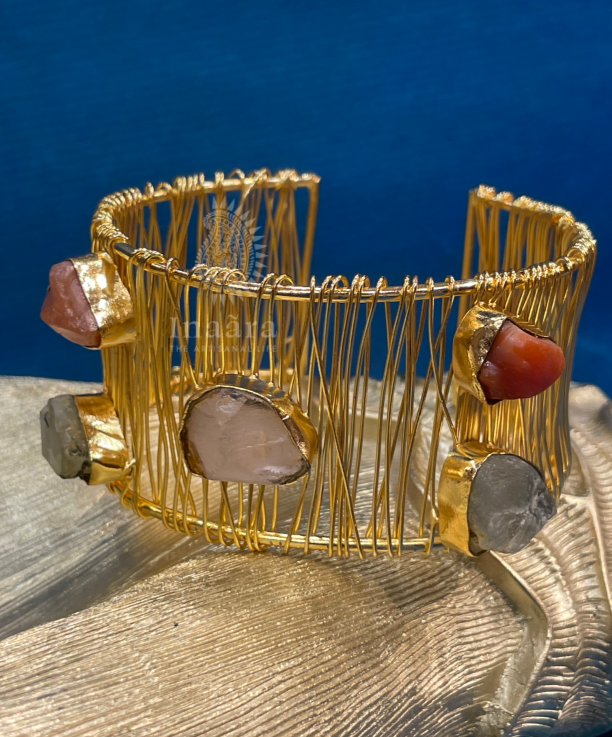 Raw Stone Wire-Wrapped Cuff Bracelet