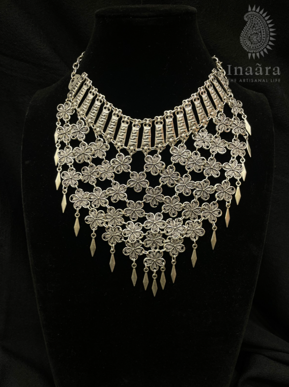 Handmade Silver Oxidized Bib Necklace