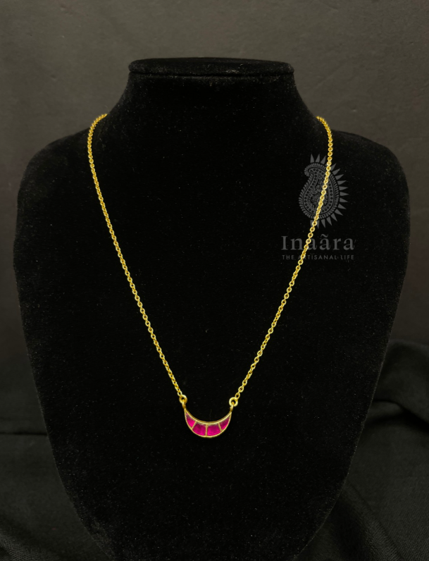 Gold Toned Crescent Pendant Necklace