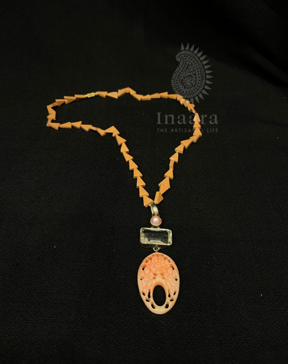 Carved Coral & Gemstone Necklace