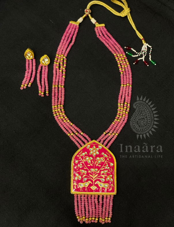 Magenta Ethnic Long Necklace Set