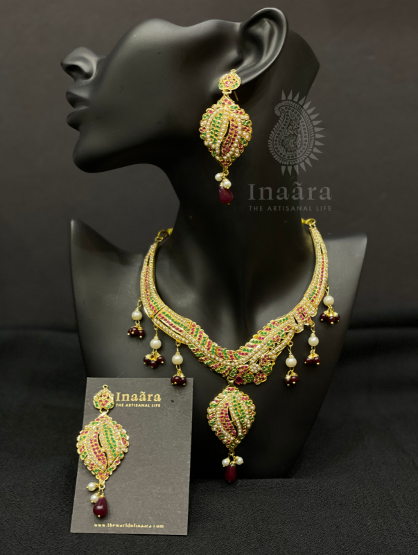 Jadau Necklace Set- Red & Green