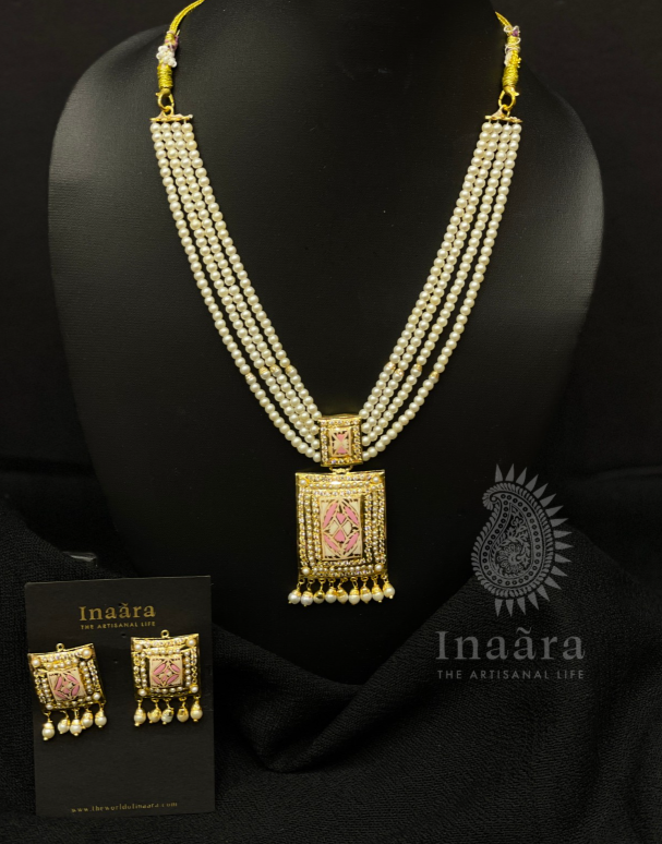 Jadau Necklace Set- Pink