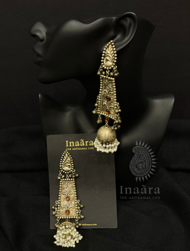 Long Dangle Pearl Jhumka Earrings