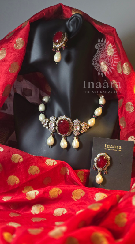 Red Monalisa Pearls Necklace Set