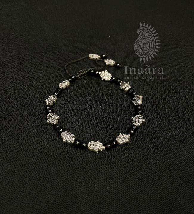 Hamsa Anklet w/Black Beads