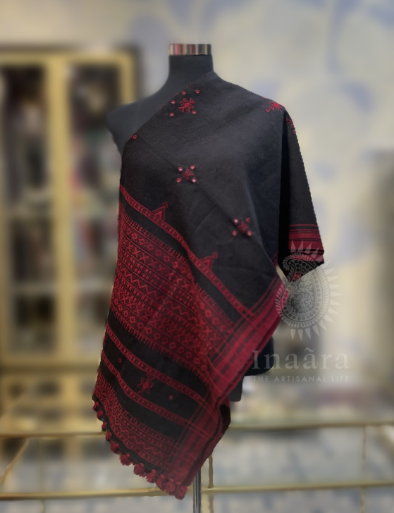 Mirror Work Bhujodi Full Shawl- Red Black (copy)