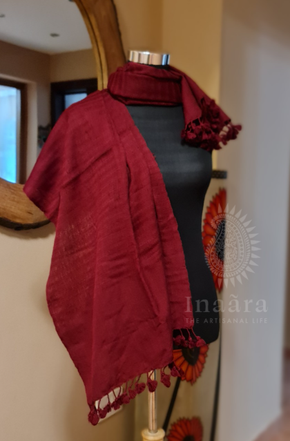 Fine Wool Bhujodi Stole- Maroon